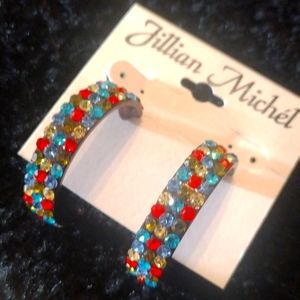 New Jillian Michel Multicolored Rhinestone Hoop Earrings